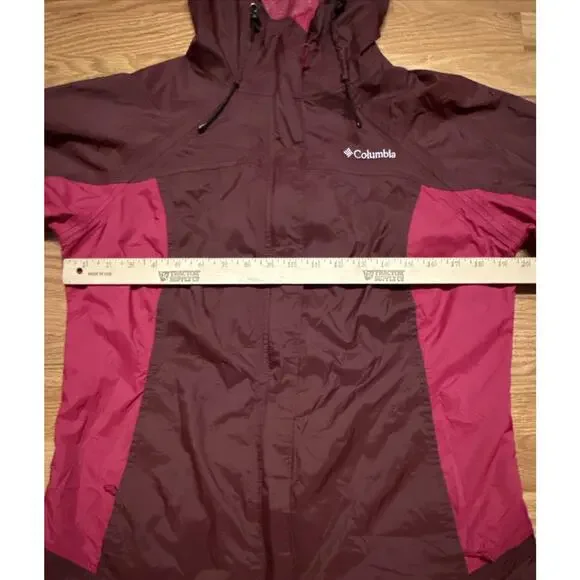 Women’s Columbia Medium Omni-Tech Maroon Pink Nylon Hooded Jacket Lightweight - Picture 4 of 6